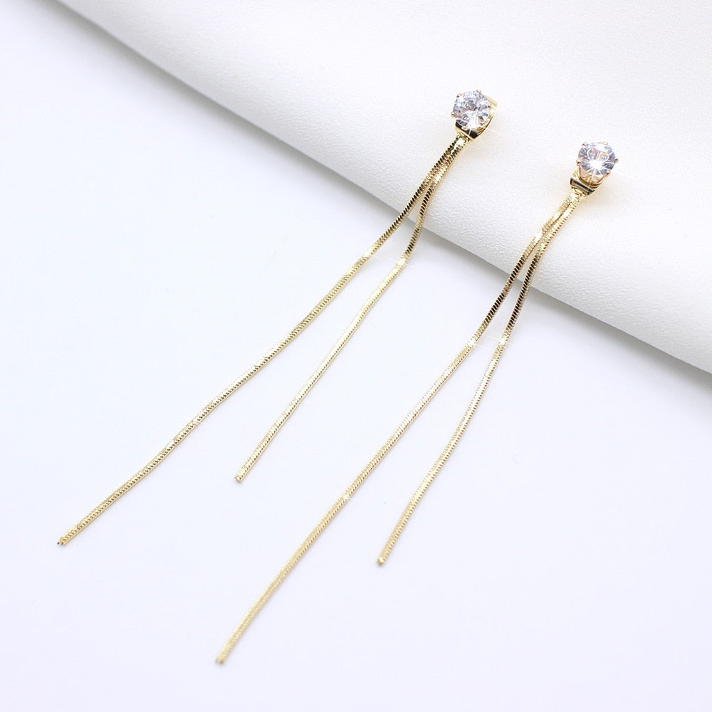 2024 New Gold Color Long Crystal Tassel Dangle Earrings for Women Wedding Drop Earring Fashion Jewelry Gifts