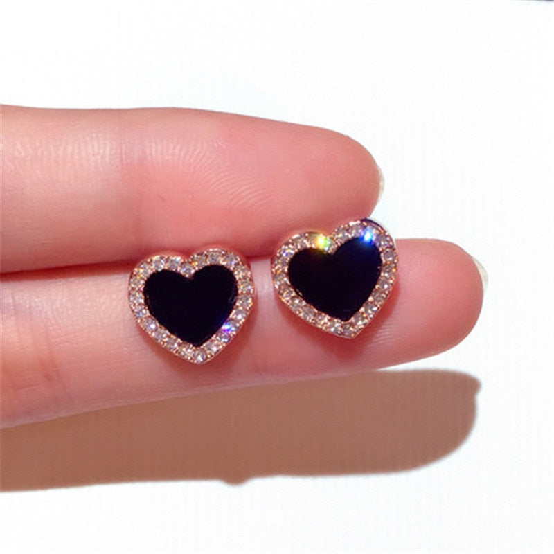 Cute Korean Earrings Heart Bling Zircon Stone Rose Gold Color Stud Earring for Women Fashion Jewelry 2024 New Gift