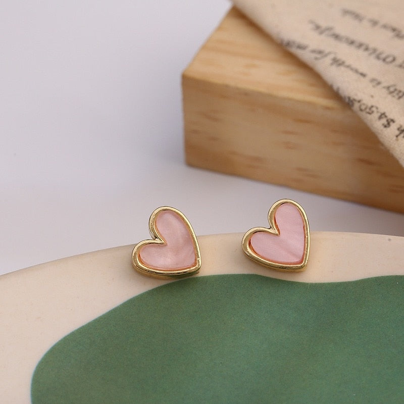 Cute Korean Earrings Heart Bling Zircon Stone Rose Gold Color Stud Earring for Women Fashion Jewelry 2024 New Gift