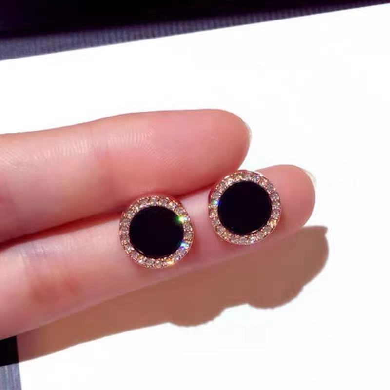 Earrings Asymmetrical Round Hollow Round Black Stud Earrings Rhinestone Accessories For Women pendientes mujer